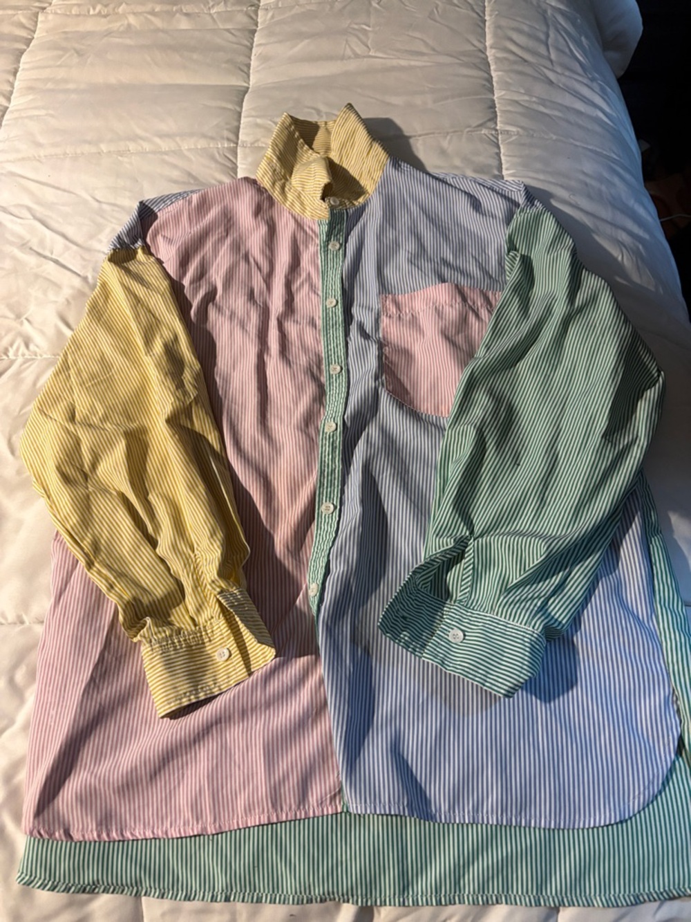 Multicolor Striped Button-Up Shirt - Pastel Yellow, Pink, Blue & Green